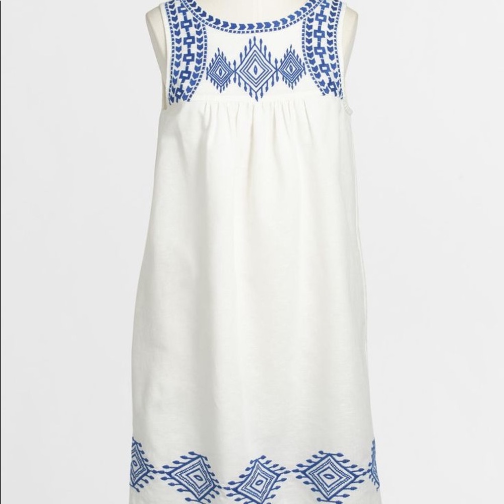 J crew white linen embroidered dress